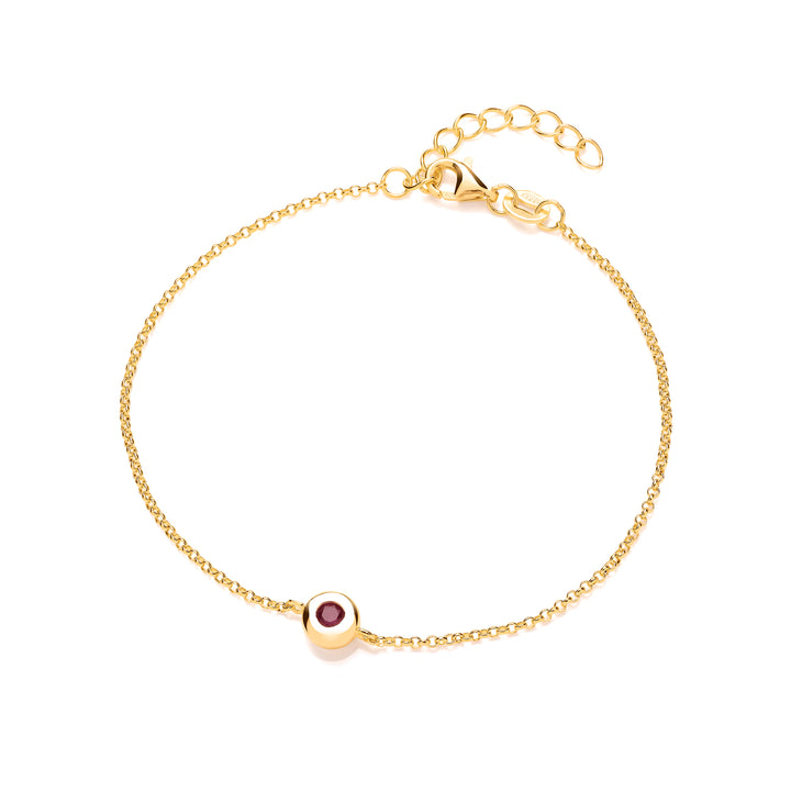 Sterling Silver Gold Plated Bezel Set Real Ruby Bracelet